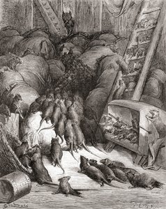 de Liga van de Ratten, uit een late 19e-eeuwse editie van Fabels van La Fontaine